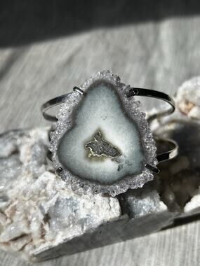 Stalactite Flower Quartz Silver Electroplated Cuff Bracelet Brazilian